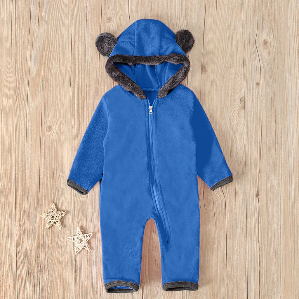 ARLONEET/Зимний плюшевый теплый комбинезон для маленьких девочек и мальчиков; фланелевый комбинезон с капюшоном и ушками для новорожденных; комбинезон на молнии; CN28