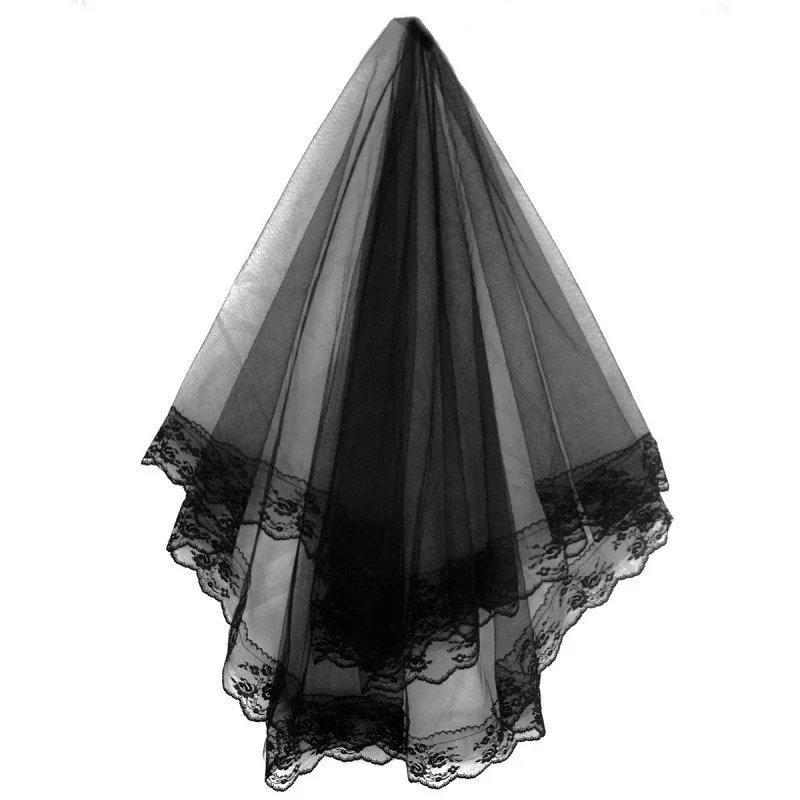 

Halloween Headdress European and American Bride Black Wedding Accessories Single Layer Lace Veil