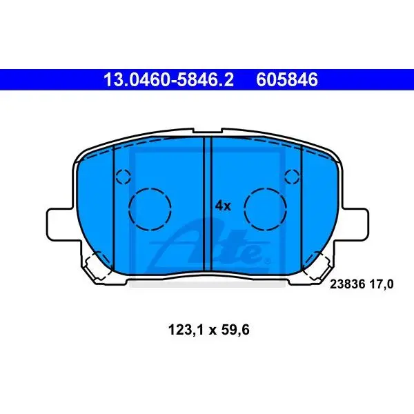 Колодки дисковые п.\ Toyota Avensis Verso 2.0i/D4-D 01 ATE 13046