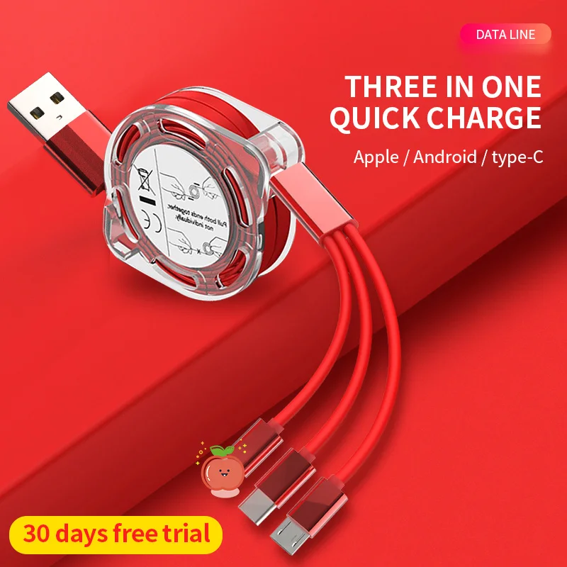 Cable Micro USB tipo C retráctil 3 en 1 para Samsung, Xiaomi, Huawei, Cable de carga rápida 3A, TPE