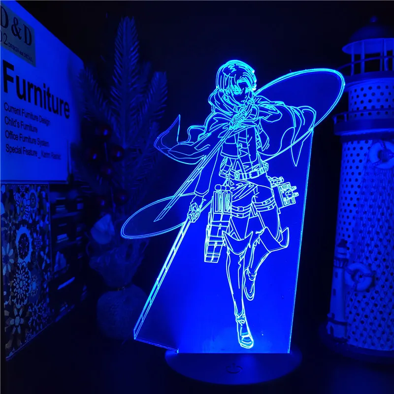 Attack on Titan Levi Ackerman Acrylic 3D Light Lamp Anime Figure LED Night Light Bedroom Table Lamp Kids Gifts Home Decoration