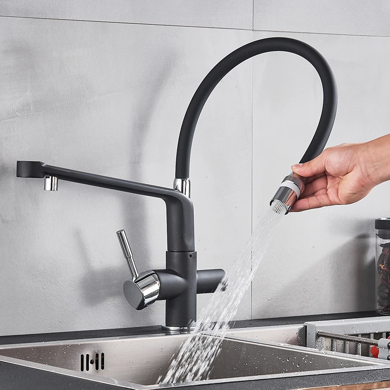  Quyanre Black White Filtered Kitchen Faucets Pull Out 360 Rotation Mixer Tap Pure Water Crane For K - 4000053117421