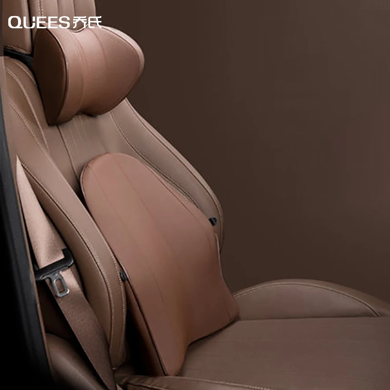 

QUEES Car Headrest Backrest Breathable Leather Material Car Pillow Cushion Neck Waist Memory Foam Neck Pillow Car Accessories