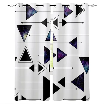 

Triangle Line Black Modern Window Curtains Living Room Kitchen Curtains for Bedroom Left and Right Biparting Open Curtains