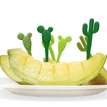 

Plastic Green Cactus Fruit Forks Toothpick Kids Tableware Fruit Fork Food Picks Dessert Stick For Kids Children 6Pcs/Pack