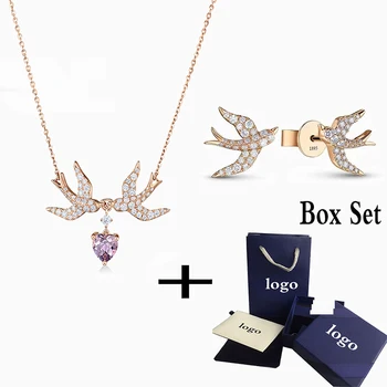 

SWA 2020 New Exquisite Romantic Swallow Heart-shaped Rose Gold Necklace Set, Shiny And Charming Jewelry Best Gift For The Wife