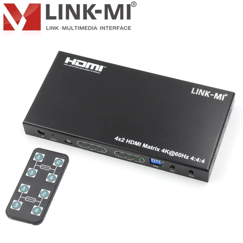 LINK-MI LM-MX13 4x2 HDMI2.0 матрица Поддержка 4K@ 60 Гц YUV4: 4: 4, 18 Гбит/с, HDCP2.2