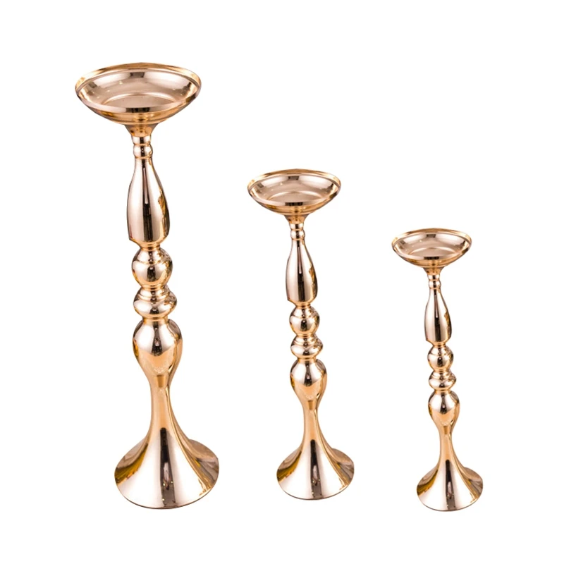

LIXF 3Pcs Gold Candle Holders Metal Candlestick Flower Vase Table Centerpiece Event Flower Rack Road Lead Candelabra Wedding Dec