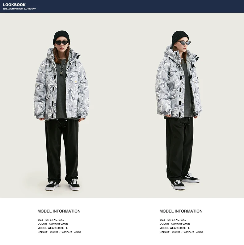 Инфляция камуфляж пуховик для мужчин FW уличная 70% утиный пух пальто хип хоп Свободный с капюшоном теплая зимняя мужская куртка одежда 9747W