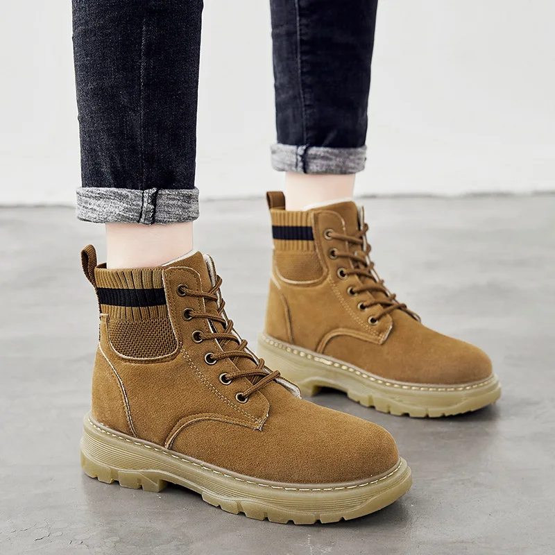 

2019 Autumn And Winter New Style Women's Korean-style Martin Boots plus Velvet Warm Outdoor Short Boots Online Celebrity Workwea