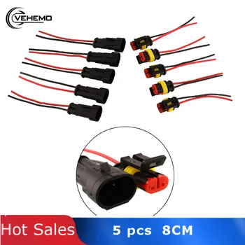 

Vehemo Hot 5 set 2 Pin Car Auto Vehicle Waterproof Electrical Connector Adapter W/Wire AWG Black High quality