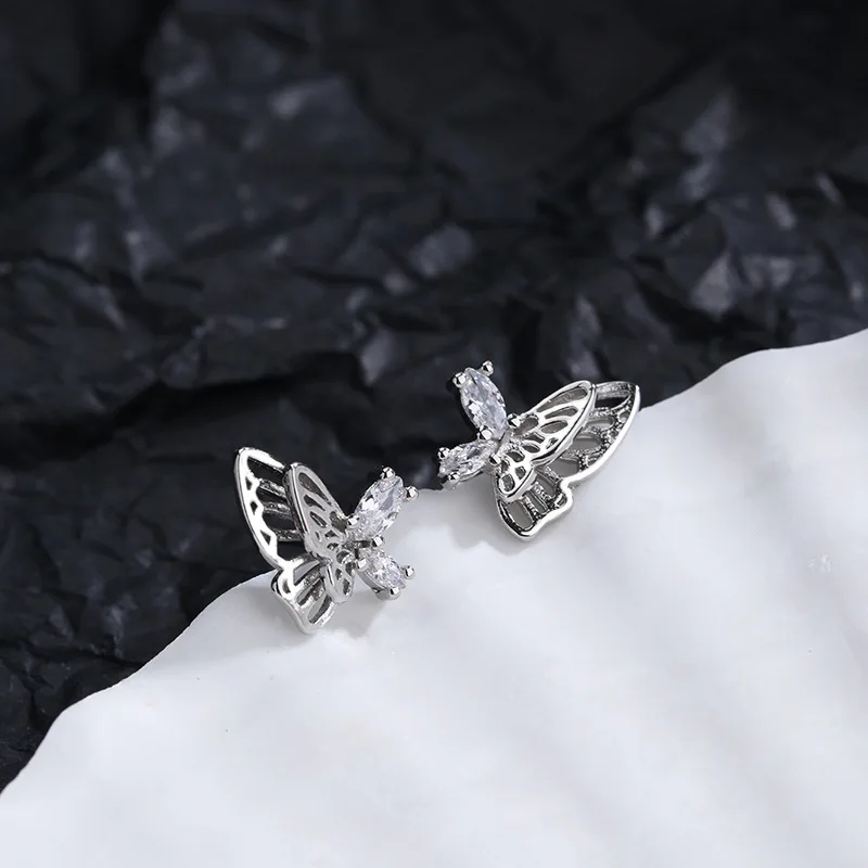 Серьги-гвоздики с двойной бабочкой женские корейские модные ювелирные украшения