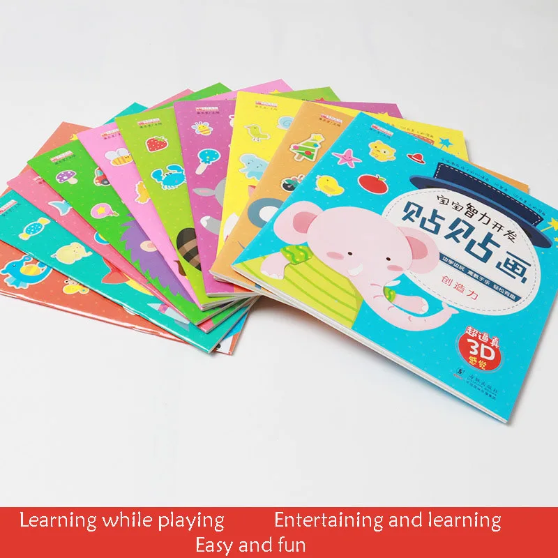 10 шт./компл., для детей 2-6 лет, интеллектуальное развитие, наклейка s, Детский пазл ранний, обучающая картина, книга, книги с наклейками