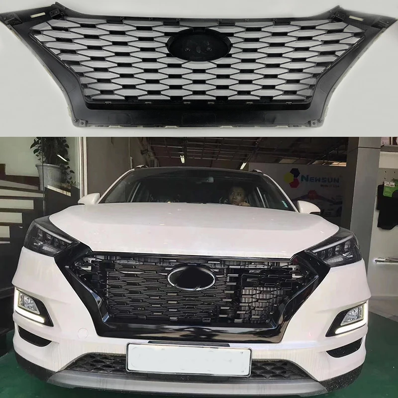 Передняя гоночная маска-гриль FUSION для Hyundai Tucson 2019-2020 черная серебристая |