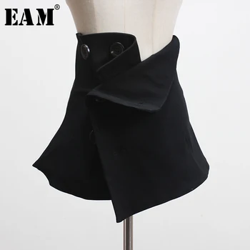 

[EAM] Black Button Split Joint Asymmetrical Long Wide Belt Personality Women New Fashion Tide All-match Spring 2020 1T200