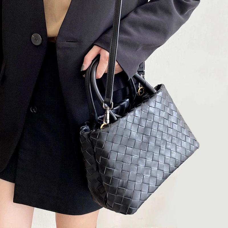 

Women's Genuine Leather Handbag Luxury Brand Fashion Messenger Bag Large Plaid Hand-Woven High Quality Shoulder Bag 2020 New Hot