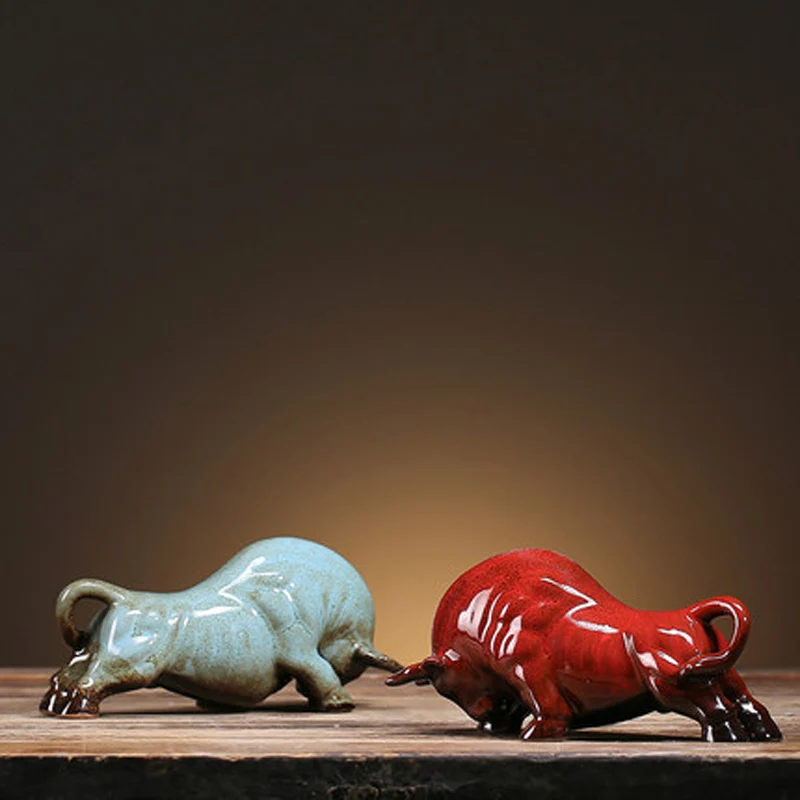 Ceramic Buffalo Kung Fu Puer Tea Pet, Porcelain Small Feng Shui Ornaments, Home, Office, Desktop, Handicrafts Decor