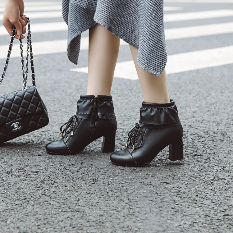 

Big Size 9 10 11-13 boots women shoes ankle boots for women ladies boots shoes woman winter Cross lace trim side zipper