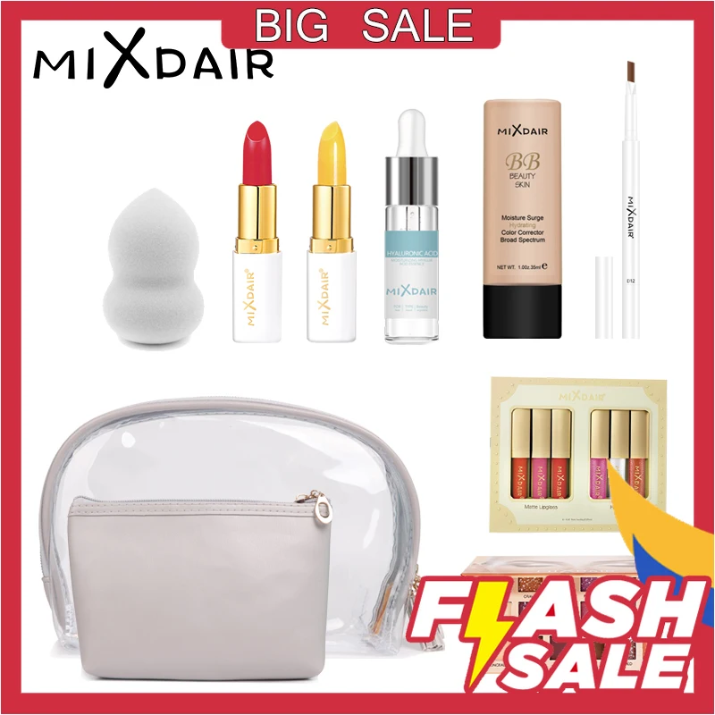 

MIXDAIR 9 Pcs Makeup Set Eye Shadow Lip Balm Serum Liquid Matte Lipsticks with Cosmetic Bag