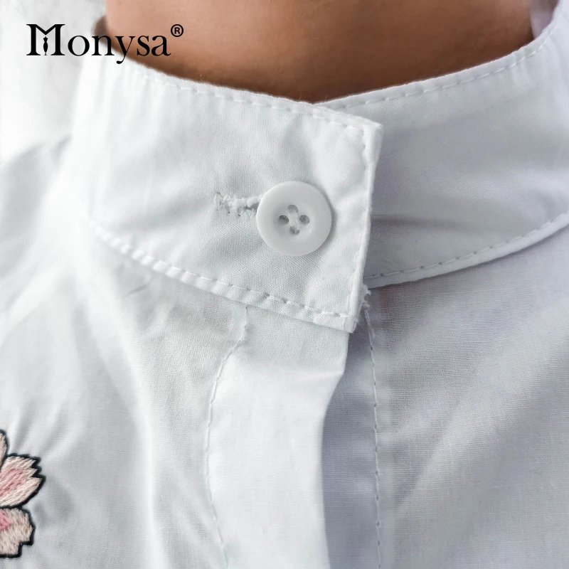 sexy blouses for women Floral Embroidery Shirt Women 2020 Summer New Arrival Half Sleeve Loose Casual Blouses Ladies Cotton Doll Shirt Blue White Tops ladies white shirt