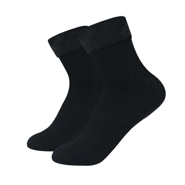 Winter Warmer Women Thicken Thermal Wool Cashmere Snow Socks Seamless Soft Solid Velvet Boots Floor Sleeping Sock for Men Unisex style 2-black