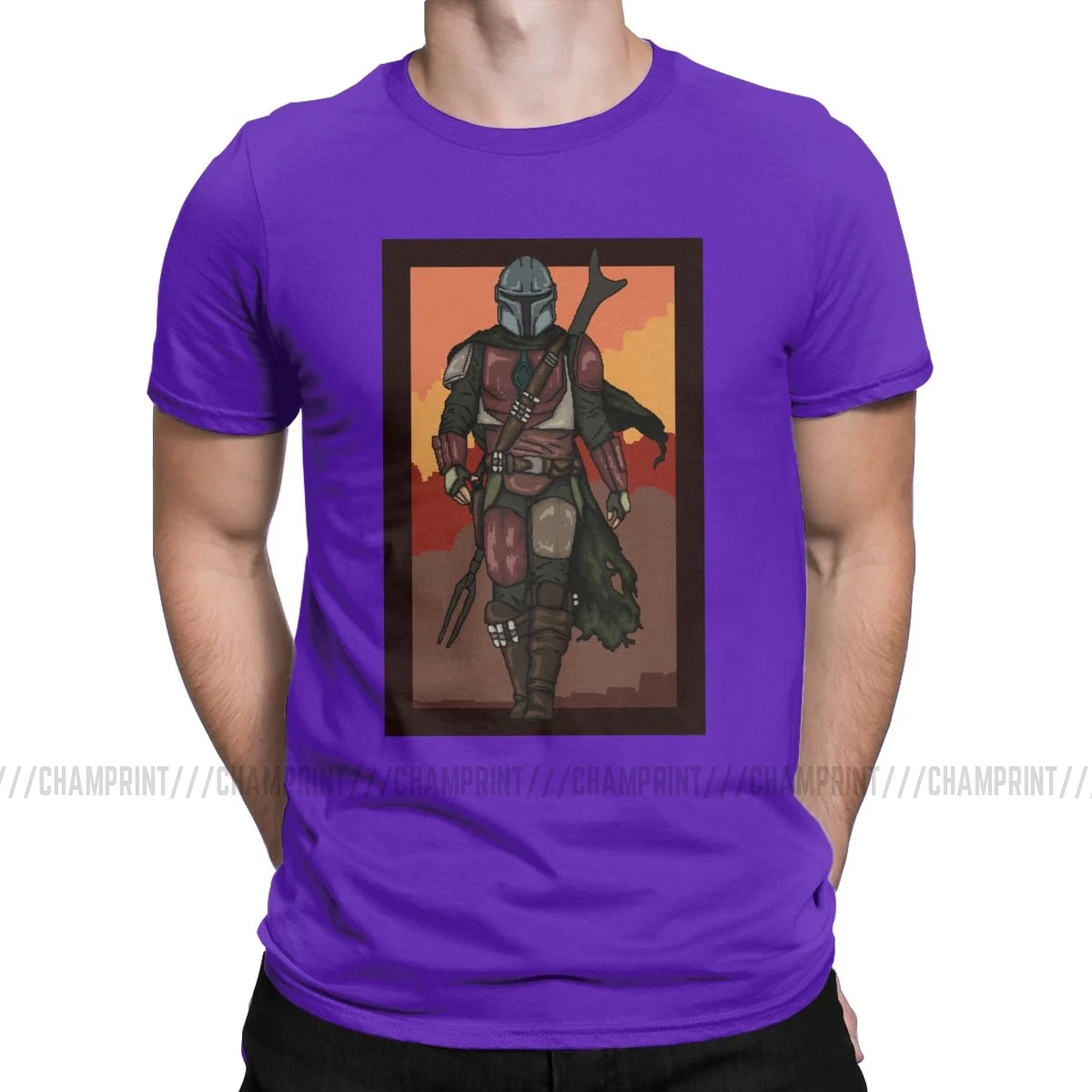 Mandalorian, мужские футболки, Звездные войны, повседневные футболки, короткий рукав, круглый вырез, футболки, хлопок, Графические Топы - Цвет: Фиолетовый