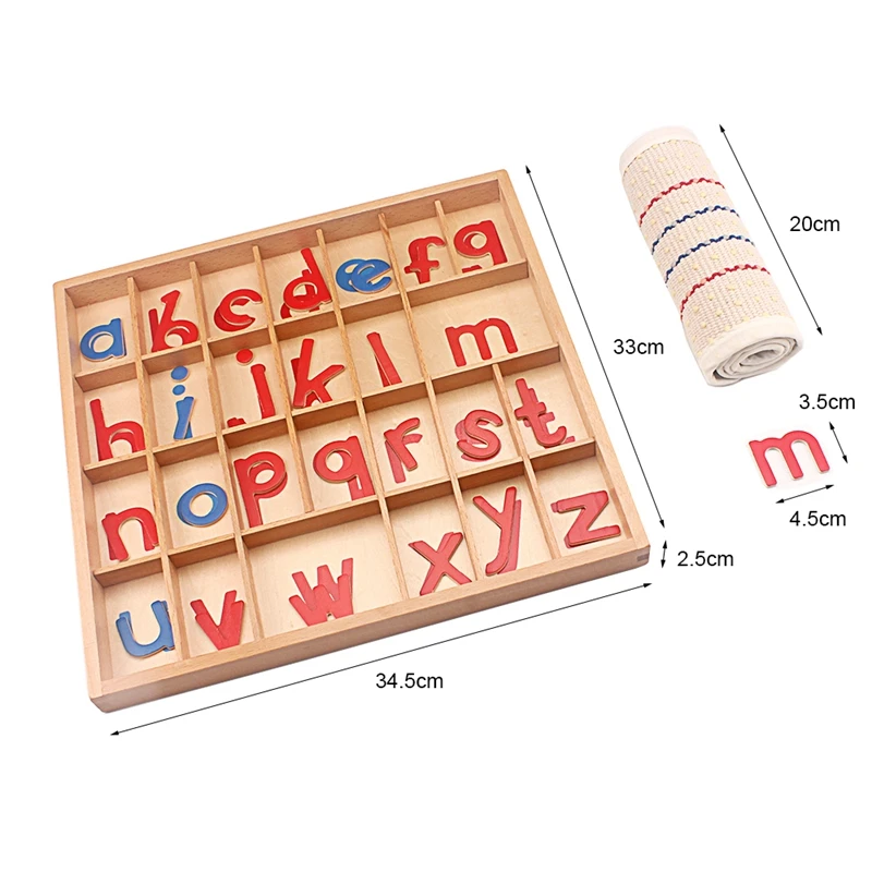 Montessori Language Toys English Alphabet Blanket Wooden Movable Alphabet Red & Blue with Mat 26Pcs Alphabets Toys for Children 6