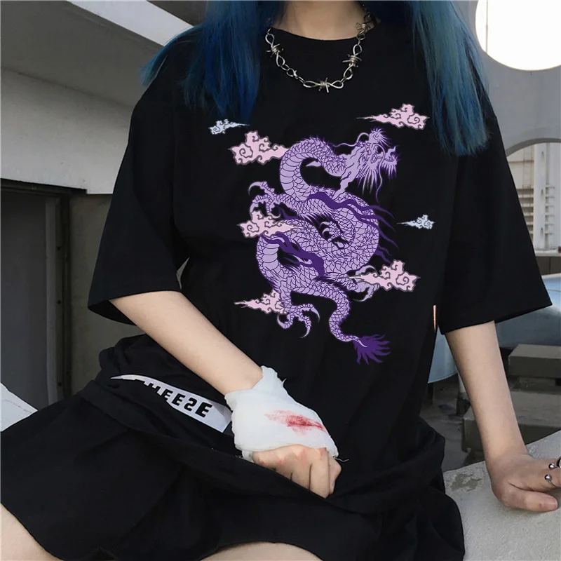 Streetwear tops women's T-shirt ulzzang Harajuku vintage Chinese dragon print T-shirt summer new Oversize loose casual women