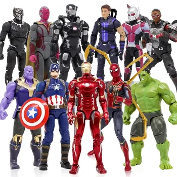 

Marvel Super Hero Spiderman Captain Thanos Hulk Iron Man Action Figure Doll Toys with Luminescence Base Model Avengers Kids Toys