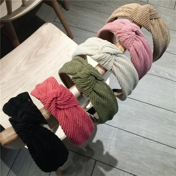 

New Women Solid Corduroy Hairbands Wide Bow Knot Cross Headwraps Elegant Fabric Headbands For Running Daily Vintage Style