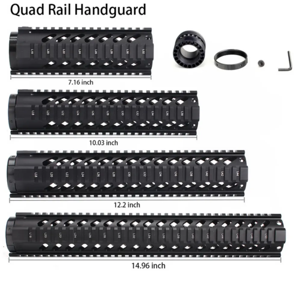 Тактический свободный поплавок 7 &quot10&quot 12 &quot15&quot Quad Picatinny Rail Handguard