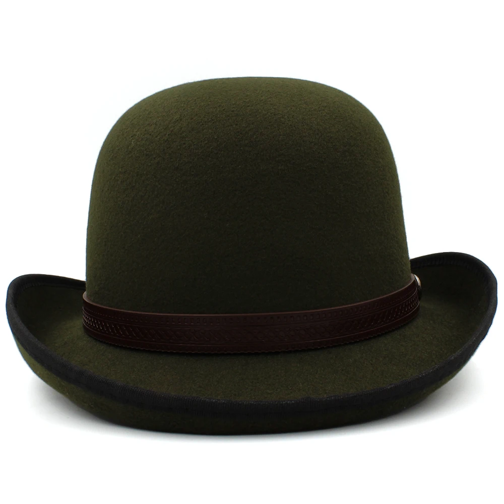 a fedora Men Women Oval Top Classical Wool Bowler Hat Roll Rim Derby Cap Sunhat Party Street Style Adjustable Size US 7 1/8-7 3/8 UK M-L green fedora hat