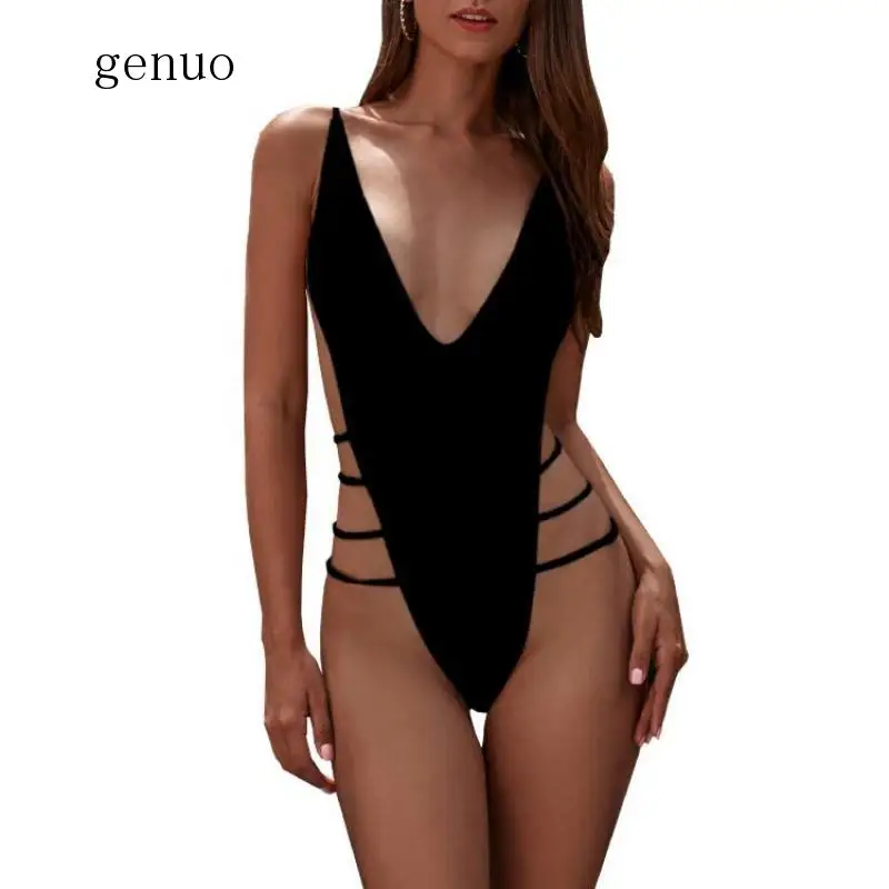 

Swimwear Female Back Bandage Deep V Retro Monokini Sexy Tummy Control Swimwear Women Cutout One Piece Swimsuits Women's Swimsuit