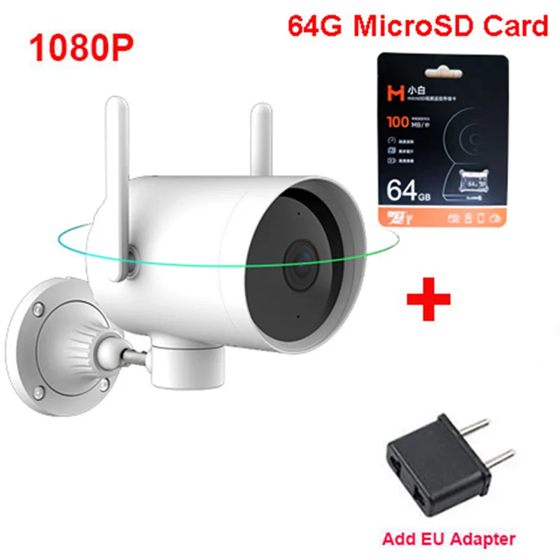 Add EU 64G card Камера Xiaomi для улицы, водонепроницаемая, 270 градусов, 1080 P, беспроводная, wifi, веб-камера H.265, ночное видение, голосовой вызов, будильник, монитор с приложением Mijia - Цветной: Add EU 64G card