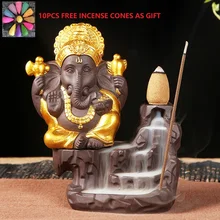 Ганеша ладан горелка Бог слон керамический, с обратным потоком конусная кадильница Индия, Таиланд подставка для ароматических палочек домашнего офиса Декор ремесла