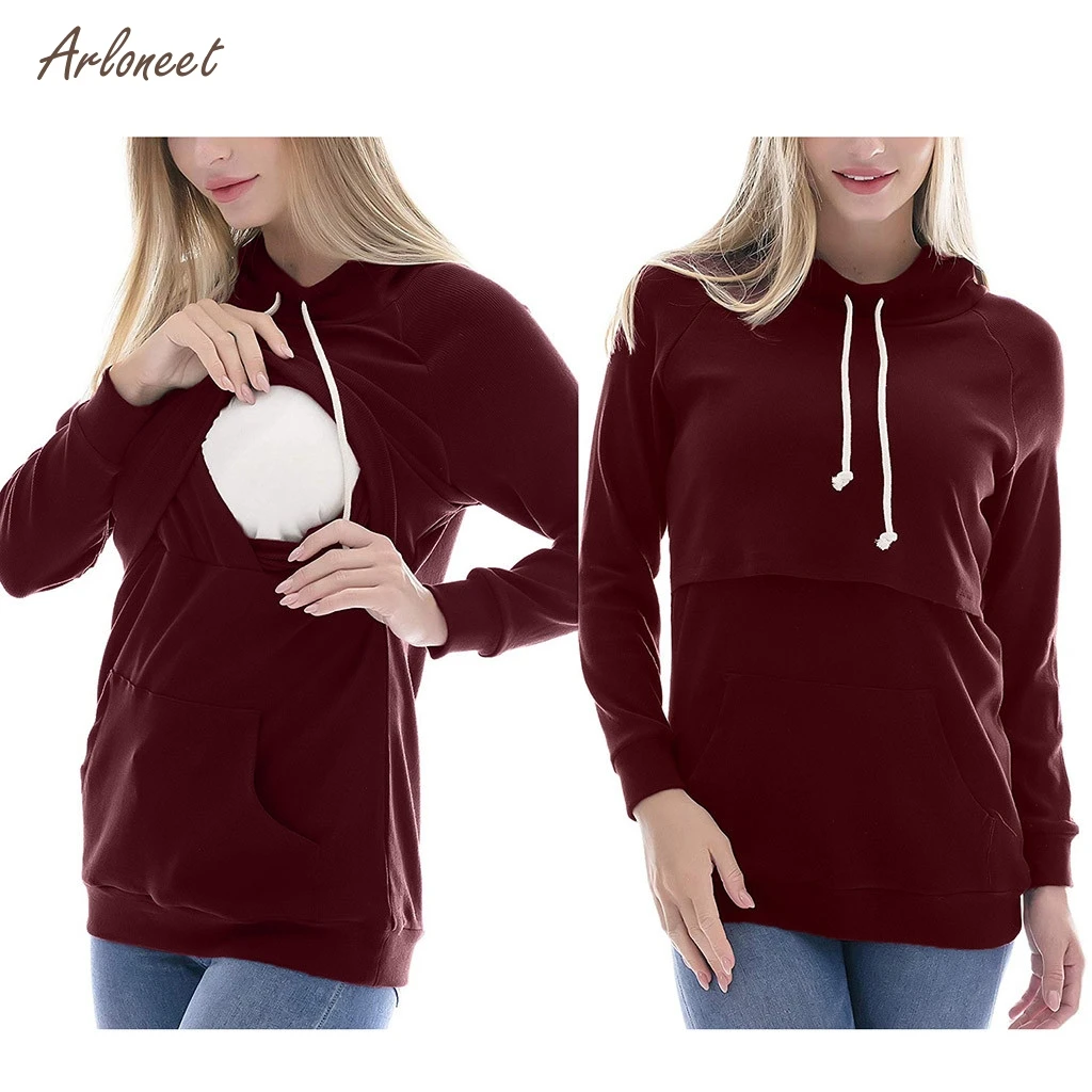 ARLONEET Maternity Sweatshirt Breastfeeding Clothes Hooded Pregnant Hoodies Women Nursing For Breastfeeding Hoodie Sweatshirt