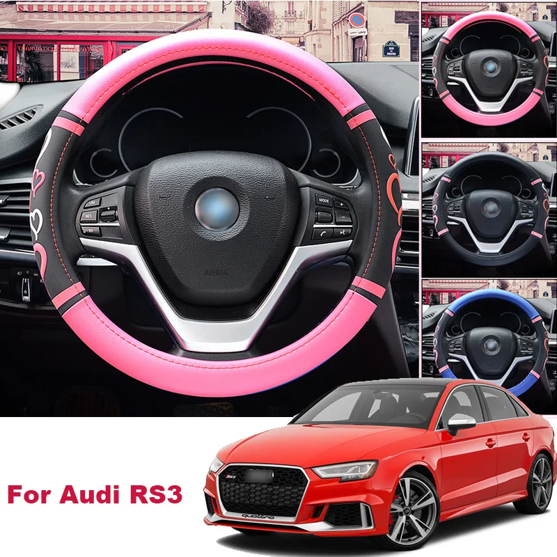 Для Audi RS3 Нескользящая крышка рулевого колеса автомобиля из искусственной кожи 38 см Размер M Размер Lovey Милая крышка рулевого колеса