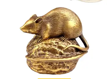 

SHUN The copper twelve zodiac rat decoration Feng Shui Wang Yun Cai walnut mouse mascot craft ornaments