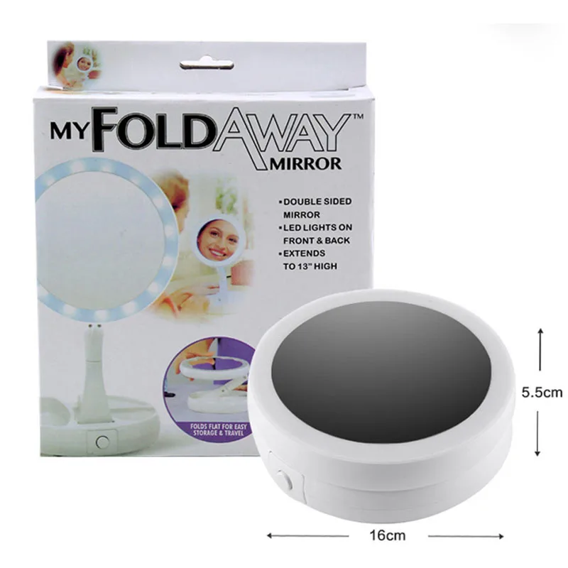 

TV Product New Style LED Make-up Mirror Light Included Portable Carry-on Dress up Cosmetic Mirror Double-Sided Three Fold 10 Tim