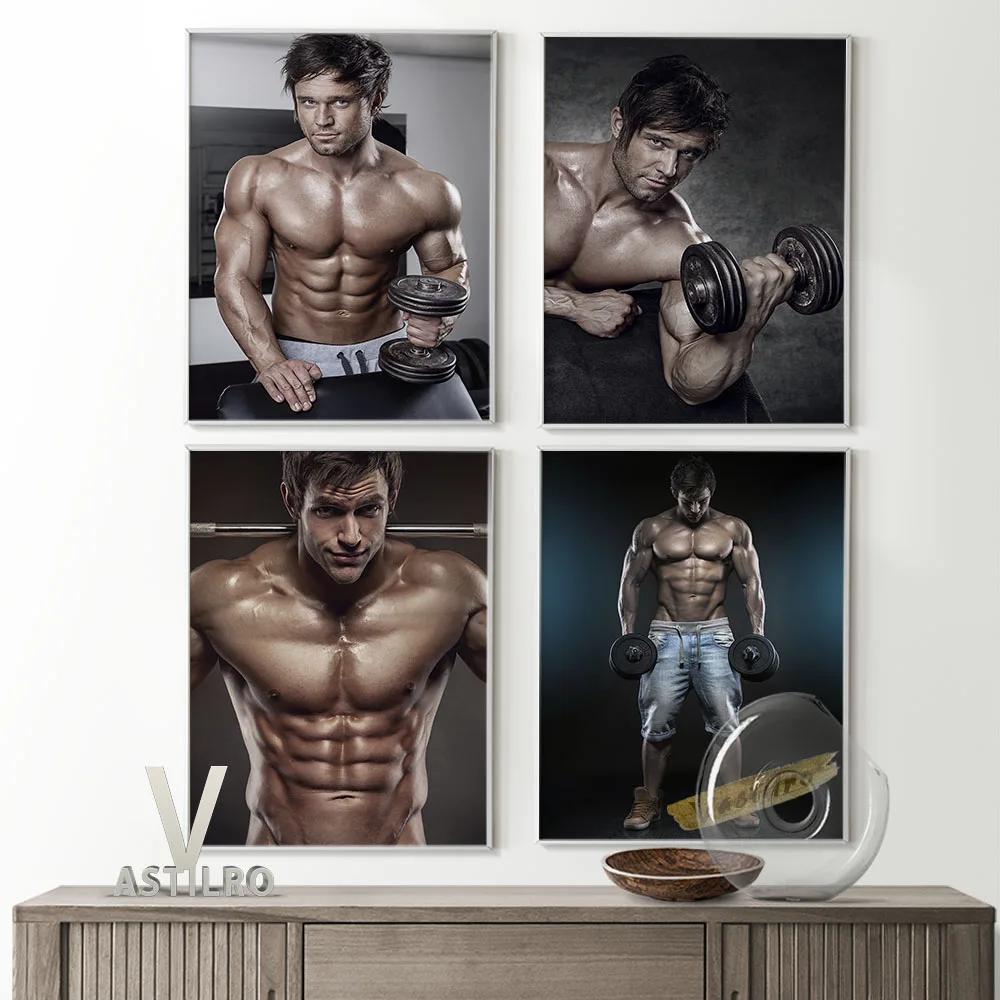 Muscle Body Exhibition Poster Bodybuilding Male Model Photography Art Prints Motivational Wall Picture Men Gym Room Decor | Дом и сад