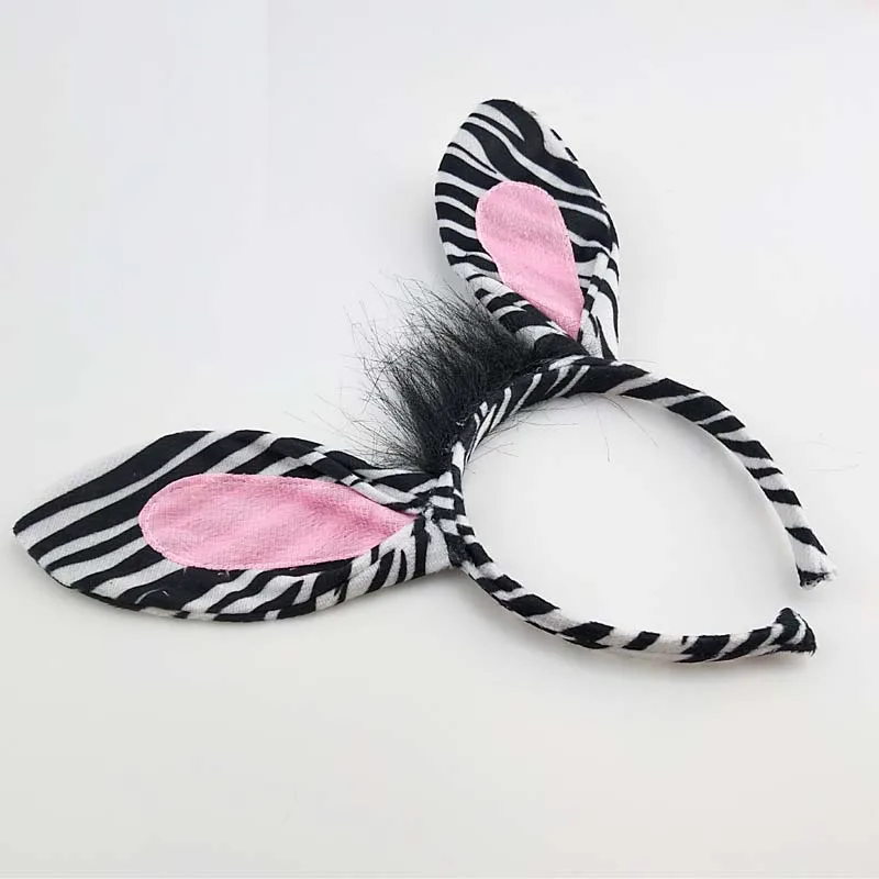 Kids Women Cartoon Animal Zebra Long Ear Headband Headwear Birthday Party Cosplay Costume Halloween Christmas Props Baby Shower