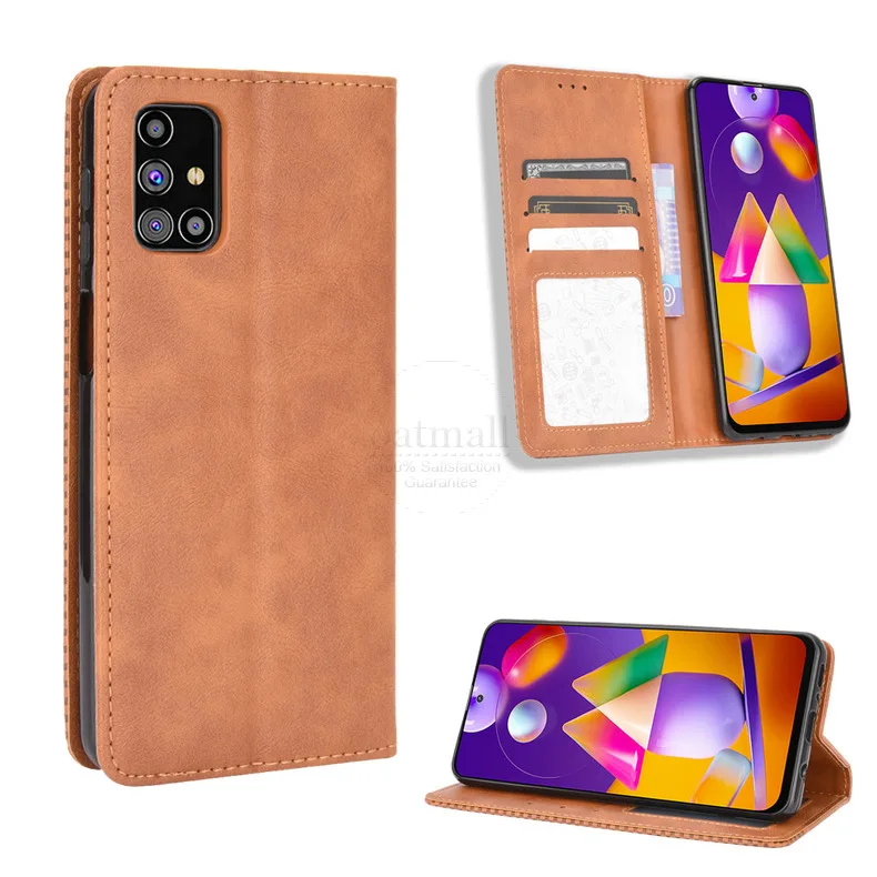 Luxury Retro Slim Magnetic Leather Flip Cover For Samsung Galaxy M31S Case Book Wallet Card Stand Soft Cover Mobile Phone Bags