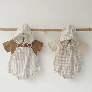 

2020 New Baby Girls Boys 3 pcs Set T-Shirt+Overalls+Hat Summer Babys Suits 6-24 month QA592