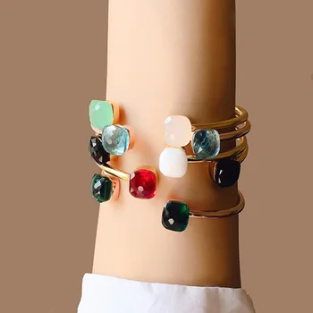 

New Cute Gem style 29 Colors Crystal Stone Cuff Design Gold Bracelet Bracelet For Women Wrist Jewelry