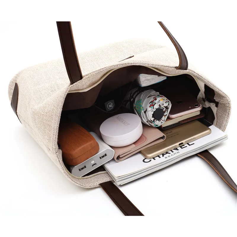 Casual Canvas Totes Bag Dames Grote Capaciteit Schoudertas Boodschappentas Katoenen en Linnen Handvat Tas Eenvoudige Tote Sac_voghion.com