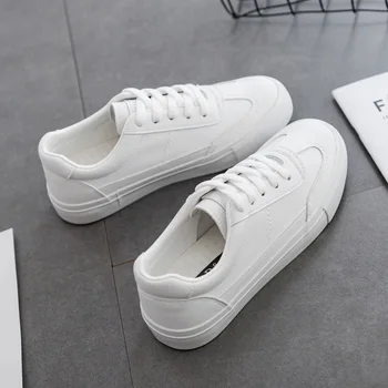 

Women's Woman Leather Shoes New Fashion Casual Thin Solid Color PU Leather Shoes Woman Casual White Shoes Sneakers Women's shoes