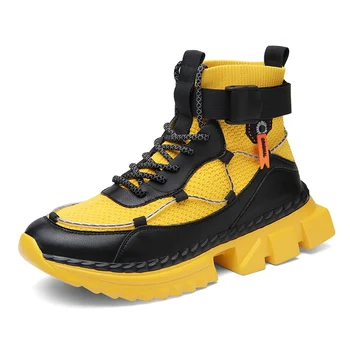

Men Sneaker High Top Mesh Breathable Thick Soft Bottom Comfortable Height Increase New Fashion Quality Male Shoes