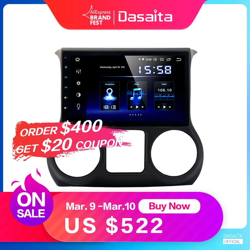 Dasaita 10.2\ IPS Screen 1Din Car Android 9.0 DSP for Jeep Wrangler Radio 2011-2016 HDMI Bluetooth 1080P Video 64G ROM MAX6 Dasaita 10.2\ IPS Screen 1Din Car Android 9.0 DSP for Jeep Wrangler Radio 2011-2016 HDMI Bluetooth 1080P Video 64G ROM MAX6