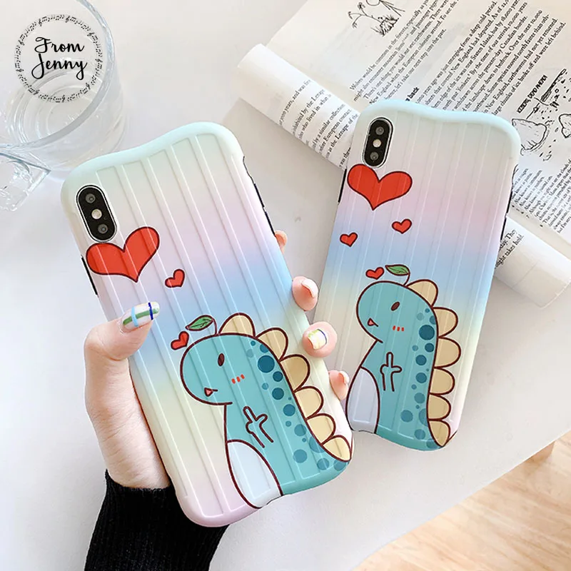 

From Jenny Rainbow Gradient for iPhone x xr xs max 6 6s 7 8 Plus Cartoon Dinosaur Mobile Silicone Case