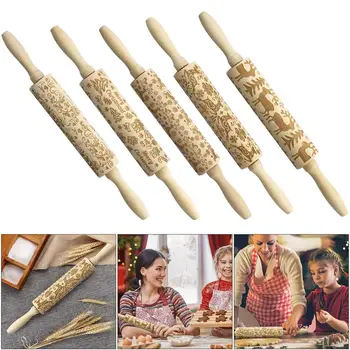 

FENGRISE Elk Tree Wooden Christmas Rolling Pin Merry Christmas Decor for Home 2020 Christmas Ornaments Navidad New Year 2021